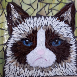 Grumpy Cat inspired stained glass mosaic