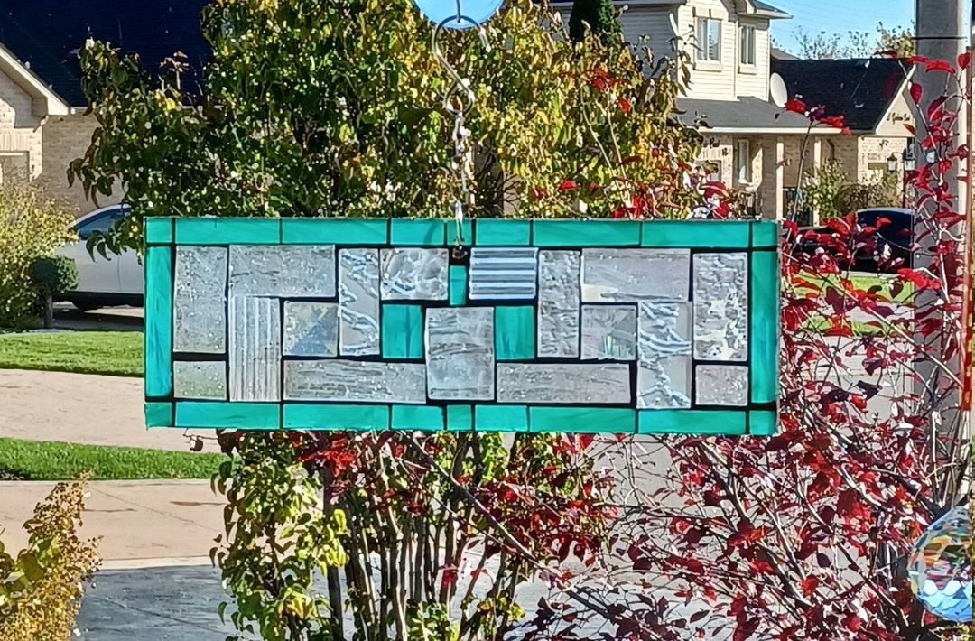 Suncatcher Stained Glass Mosaic Clear and Green Horizontal Swivel
