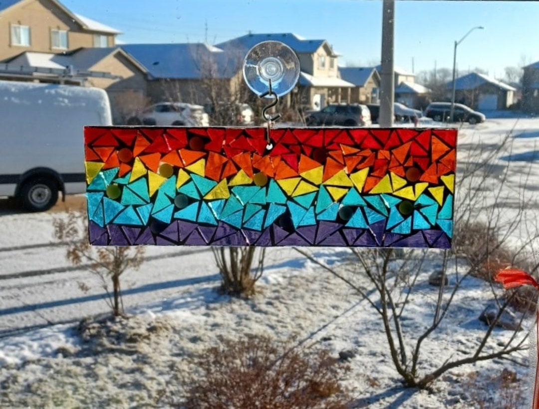 Suncatcher Stained Glass Mosaic Rainbow Horizontal Swivel Garden Panel