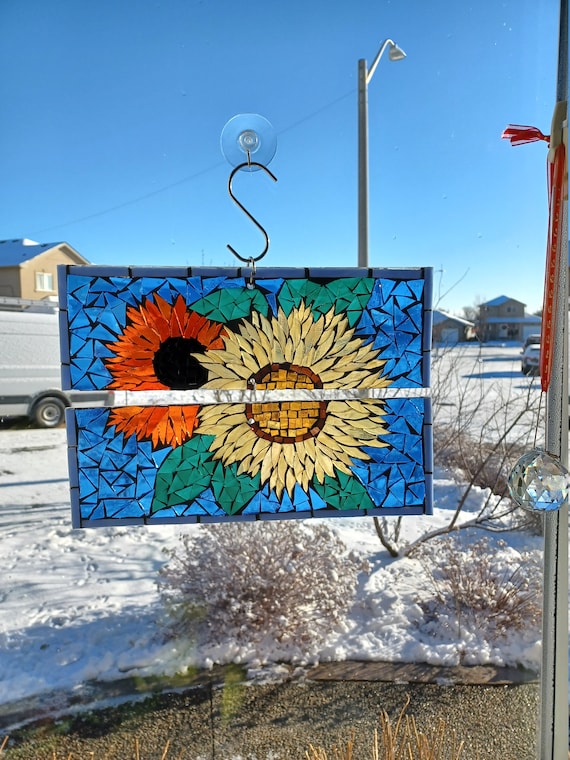 Suncatcher Stained Glass Mosaic Sunflowers Split Swivel Garden Etsy