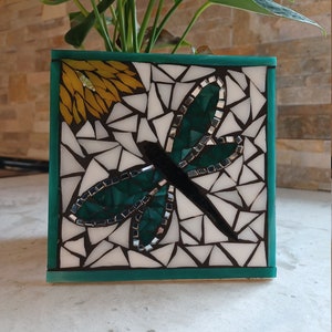 Mosaic green dragonfly mini mosaic or trivet