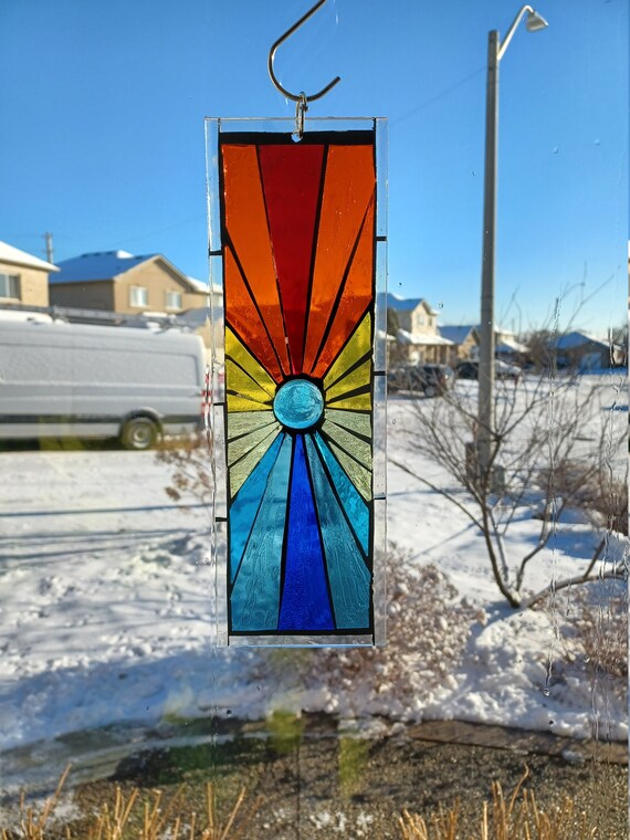 Suncatcher Stained Glass Mosaic Rainbow Swivel Garden Panel Etsy