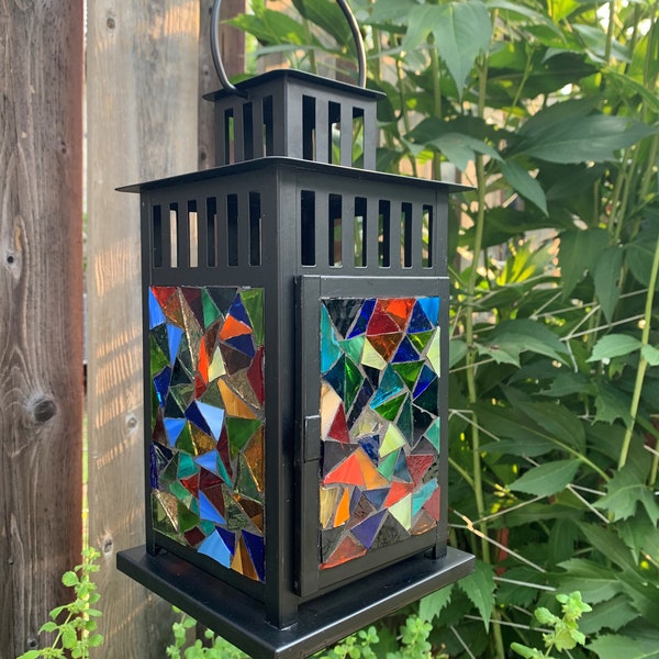 Multicoloured Stained Glass Mosaic black Lantern