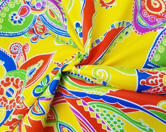 Vintage Fabric Mod Flower Power Paisley Bright Colors Yay! 2 1/2 Yards