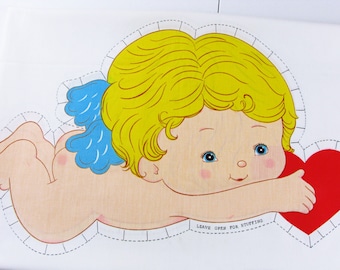 Vintage Cupid Fabric Panel: Retro Kitsch Valentine's Day Doll - 1/2 Yard