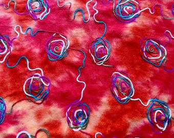 1 Yard Bright Orange Vintage Art Fleece Fabric with Fun Yarn Swirls