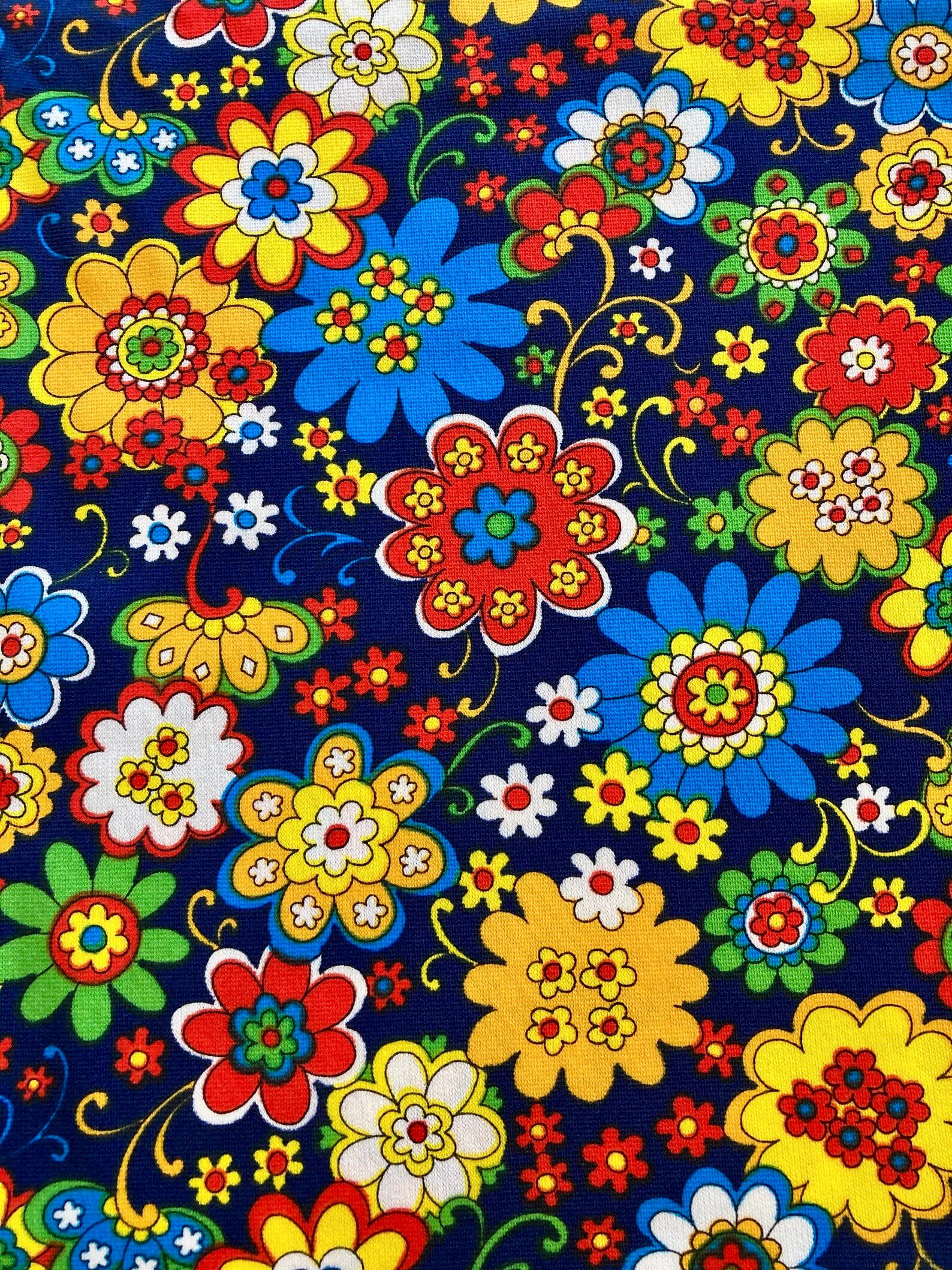 Vintage Fabric Mod Flower Power Double Knit 60” X 50” Bright