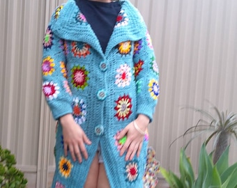 SALE ITEM...1 only..long colourfully granny square cardigan