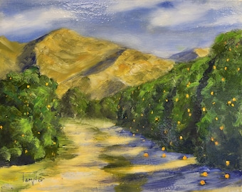 Orange Grove 8 x 10 Plein Air Original Oil Painting, Landscape, California