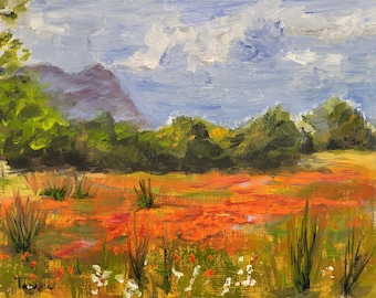 Wildflower Landscape – 8 x 10 Plein Air, Original Oil Painting on Canvas
