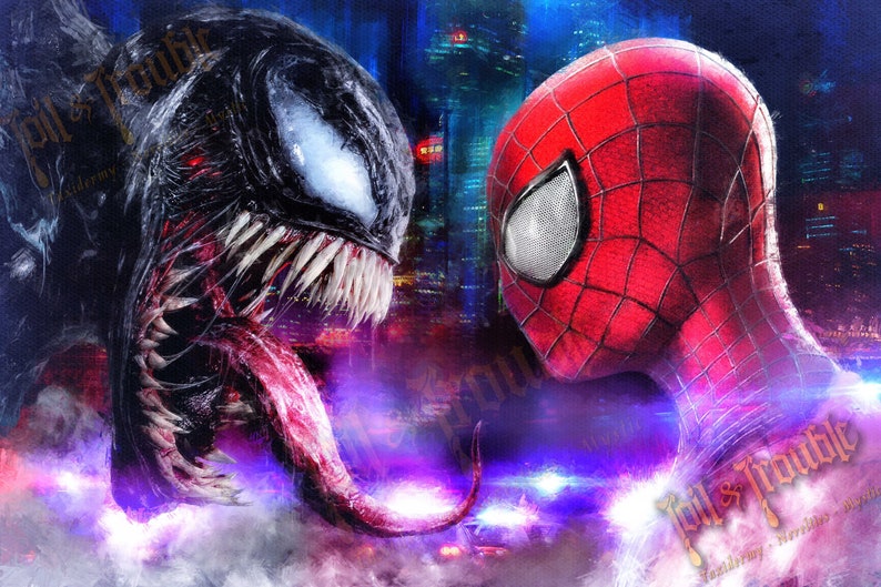 Spiderman and Venom Art Print Large and Small Sizes of an Etsy
