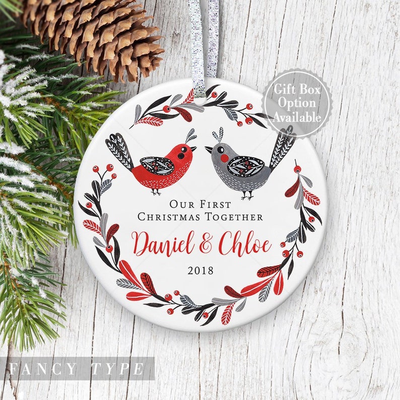 Gift for Couple Christmas Ornament Wreath Ornament Our First Christmas Ornament Gift for New Couples Personalized Couple Ornament