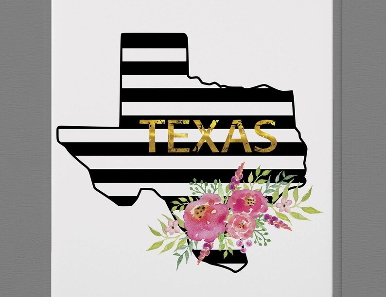 State Wall Art Texas Black White Stripes State Prints State Etsy