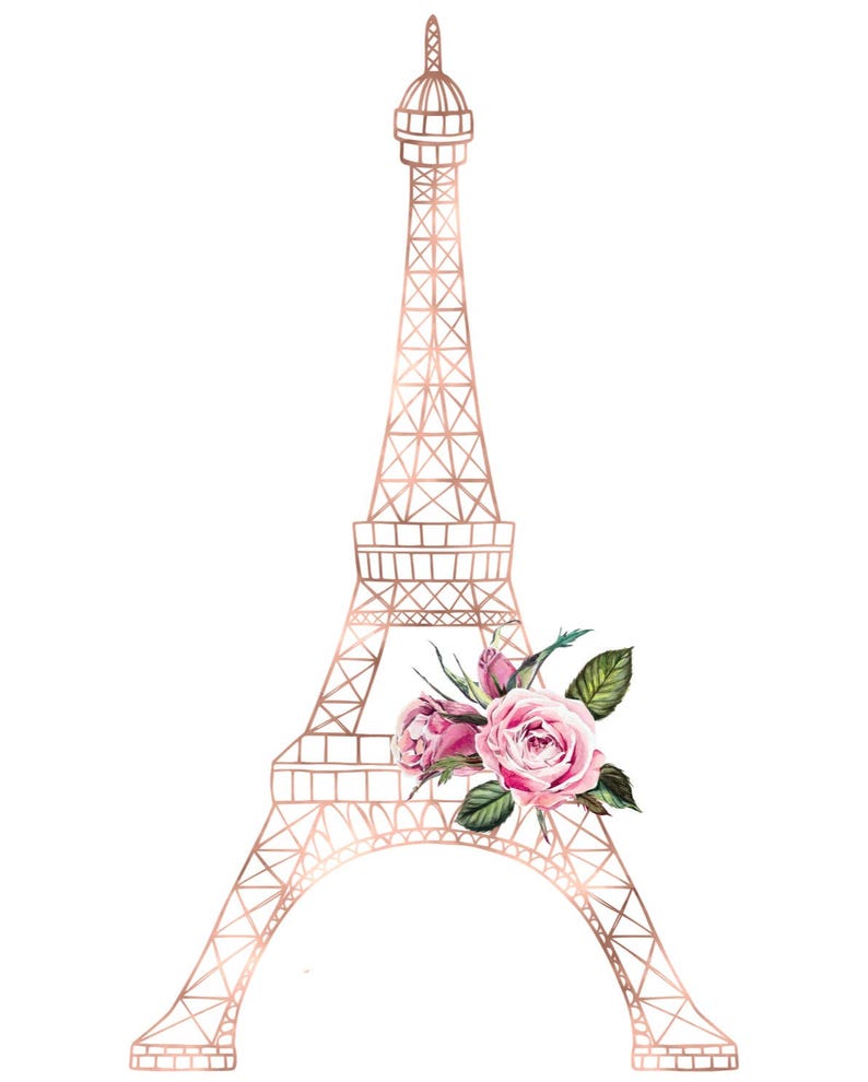 Rose Gold Paris Wall Art Eiffel Tower Decor Paris Poster Etsy
