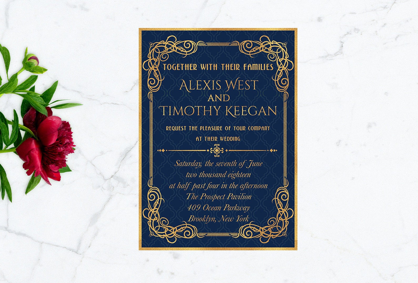 Royal Blue and Gold Wedding Invitation, PRINTABLE Wedding Invitation
