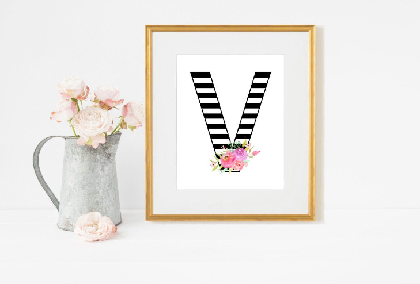 Monogram Letter V Print Monogram Printable Letter Wall Art | Etsy