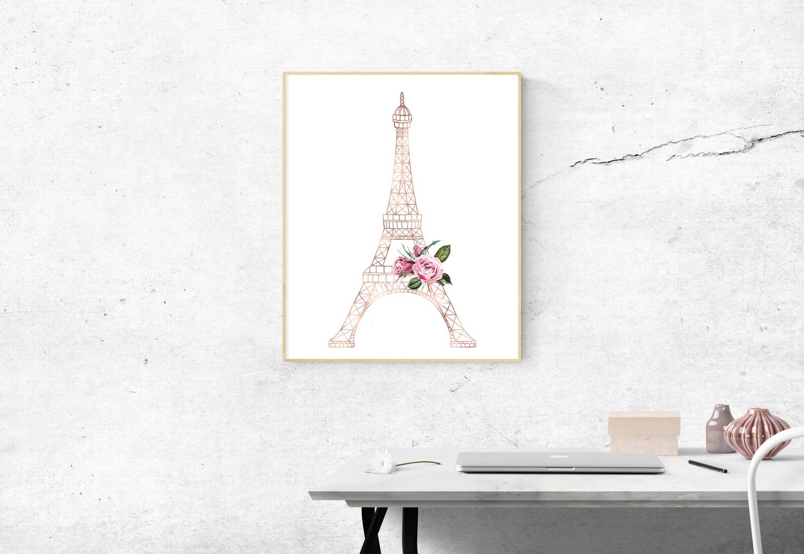 Rose Gold Paris Wall Art Eiffel Tower Decor Paris Poster Etsy