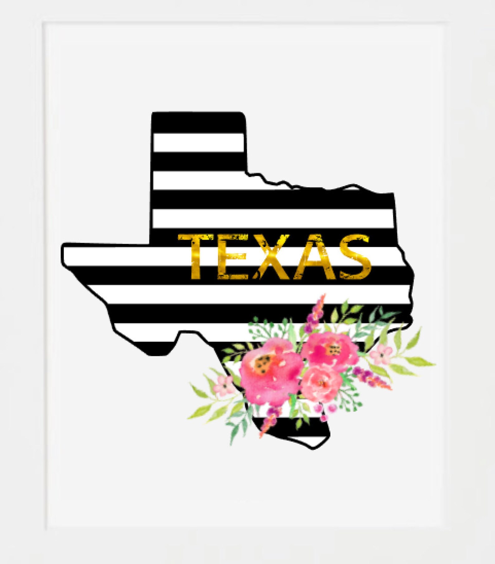 State Wall Art Texas Black White Stripes State Prints State Etsy