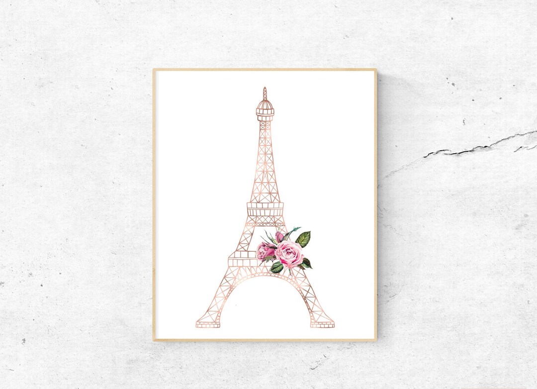 Rose Gold Paris Wall Art Eiffel Tower Decor Paris Poster Etsy