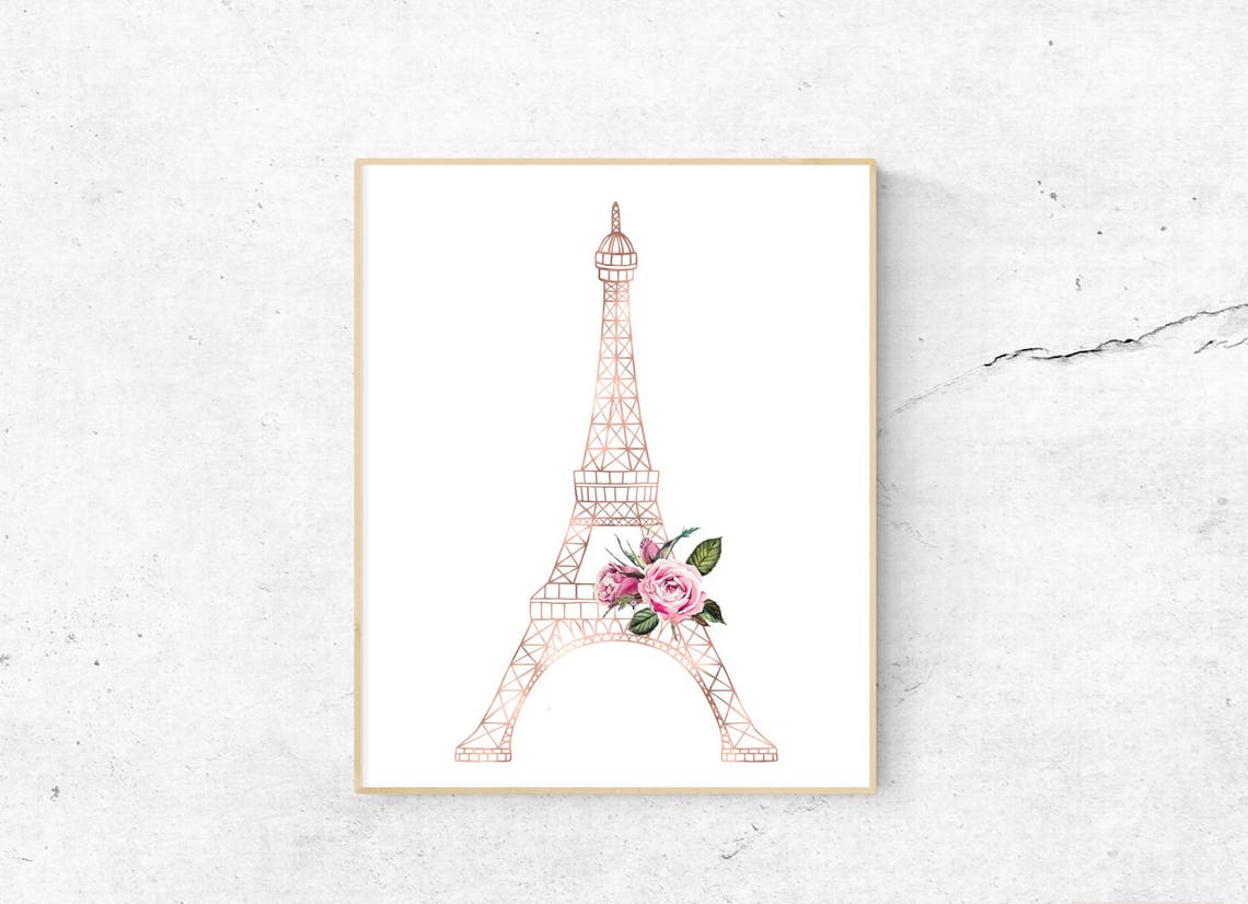 Rose Gold Paris Wall Art Eiffel Tower Decor Paris Poster Etsy Canada
