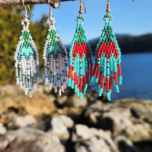 Mini boucles d'oreilles en perles et franges artisanales, crochets en argent 925, bijoux indigènes