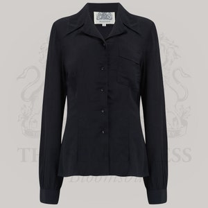 Jacqui Bluse in Lakritz-Schwarz | Vintage 1940er Jahre Stil Damen Bluse | Die Näherin von Bloomsbury