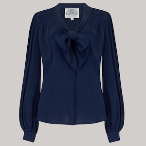 Eva Blouse in French Navy | Vintage 1940s Style Women&#39;s Blouse | The Seamstress of Bloomsbury