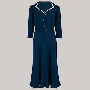 Lisa-Mae Shirtdress in French Navy | Vintage 1940s Style Women's Dress | The Seamstress of Bloomsbury