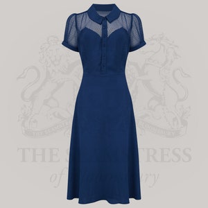Florance Dress in French Navy | Vintage 1940s Style Women&#39;s Dress | The Seamstress of Bloomsbury
