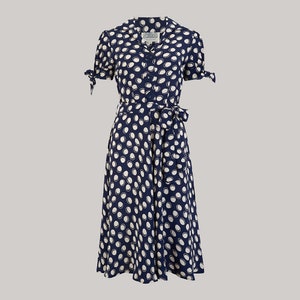 Iris Dress in Navy Moonshine | Vintage 1940s Style Women&#39;s Dress | The Seamstress of Bloomsbury