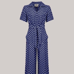 Lauren Siren Suit in Navy Polka by The Seamstress of Bloomsbury | Authentic Vintage 1940's Style