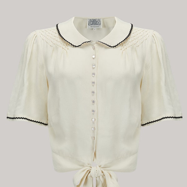 Helen Blouse in Cream (Black Ric-Rac) by The Seamstress of Bloomsbury | Authentic Vintage 1940's Style