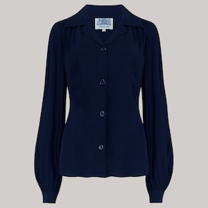Poppy Bluse in französischer Marine | Vintage 1940er Jahre Stil Damen Bluse | Die Näherin von Bloomsbury