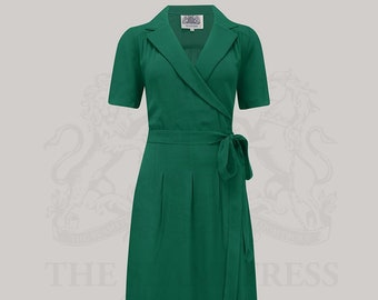 Peggy Wrap Dress in Hampton Green by The Seamstress of Bloomsbury | Authentic Vintage 1940's Style