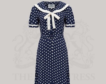 Patti Sailor Dress in Navy Polka by The Seamstress of Bloomsbury | Authentic Vintage 1940's Style