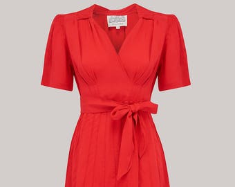 Nancy Dress in Lipstick Red by The Seamstress of Bloomsbury | Authentic Vintage 1940s Style