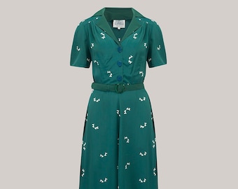 Lisa Dress in Green Doggy by The Seamstress of Bloomsbury | Authentic Vintage 1940's Style