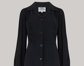 Poppy Blouse in Liquorice Black by The Seamstress of Bloomsbury | Authentic Vintage 1940's Style