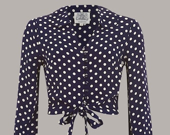 Clarice Blouse in Navy Polka by The Seamstress of Bloomsbury | Authentic Vintage 1940's Style