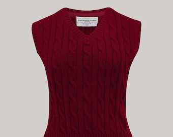 Cable Knit Slipover in Wine by The Seamstress of Bloomsbury | Authentic Vintage 1940s Style