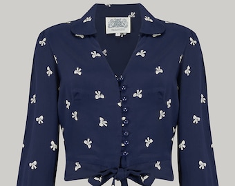 Clarice Blouse in Navy Bow by The Seamstress of Bloomsbury | Authentic Vintage 1940's Style