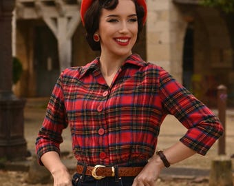 レッドチェック柄タータンチェックのマリオンブラウス | 1940年代ヴィンテージレディーススタイル | The Seamstress of Bloomsbury