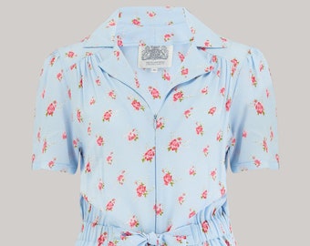 Emma Playsuit in Powder Blue Rose Print by The Seamstress of Bloomsbury | Authentic Vintage 1940's Style