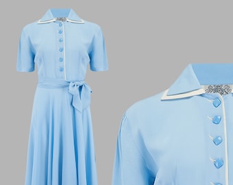 Mae Tea Dress in Powder Blue by The Seamstress of Bloomsbury | Authentic Vintage 1940s Style