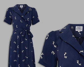 Peggy Wrap Dress in Navy Doggy by The Seamstress of Bloomsbury | Authentic Vintage 1940's Style