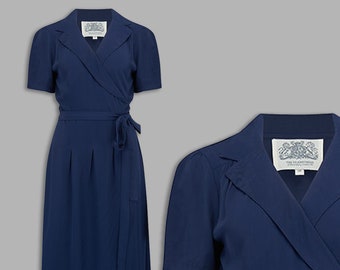 Peggy Wrap Dress in French Navy by The Seamstress of Bloomsbury | Authentic Vintage 1940's Style