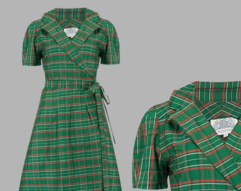 Peggy Wrap Dress in Green Check Taffeta by The Seamstress of Bloomsbury | Authentic Vintage 1940's Style