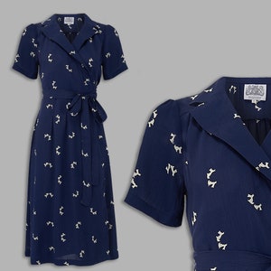 Peggy Wrap Dress in Navy Doggy by The Seamstress of Bloomsbury | Authentic Vintage 1940's Style