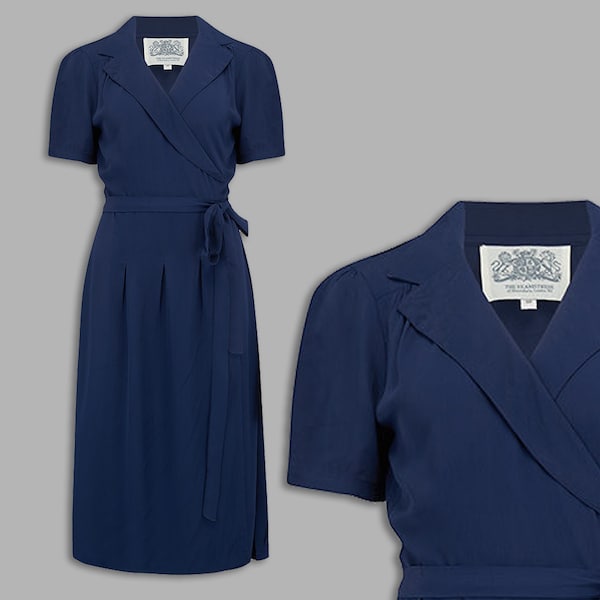 Peggy Wrap Dress in French Navy by The Seamstress of Bloomsbury | Authentic Vintage 1940's Style