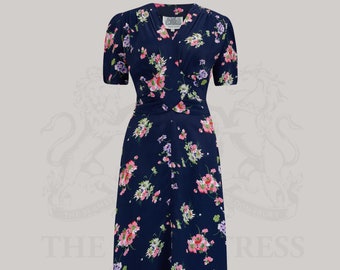 Ruby Dress in Navy Mayflower by The Seamstress of Bloomsbury | Classic 1940s Authentic Vintage Style